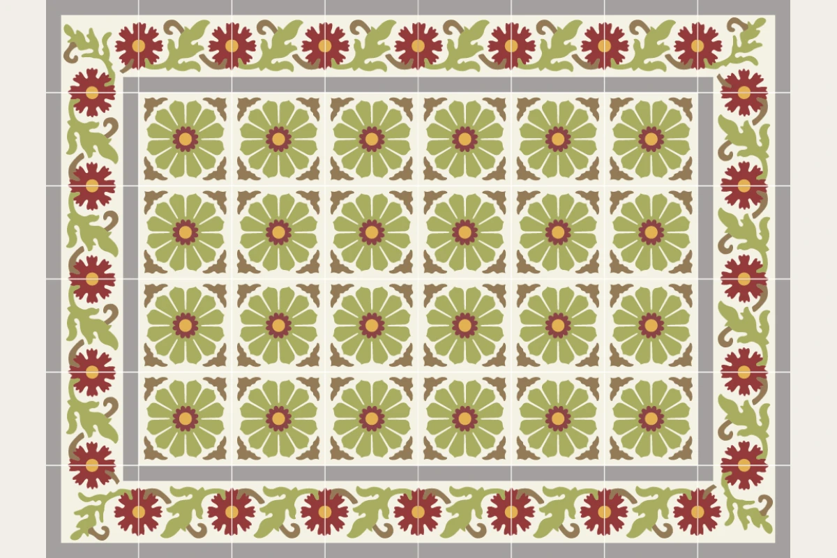 Complete cement tile rug pattern TAPETE GARDEN