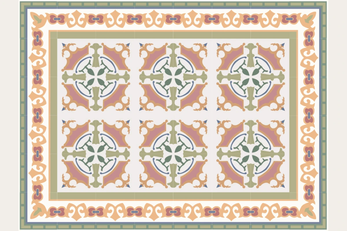 Complete cement tile rug pattern TAPETE IMPERIAL II