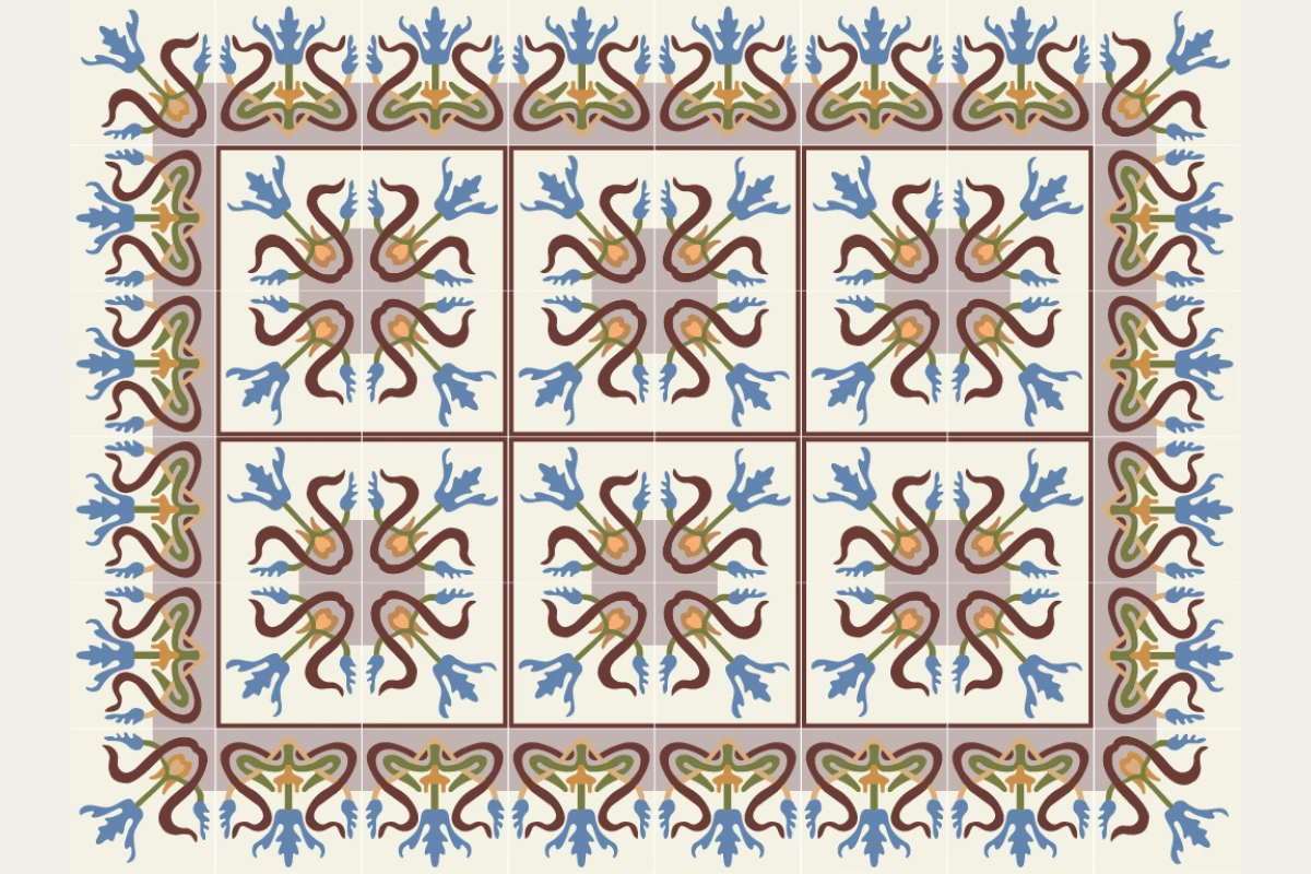 Complete cement tile rug pattern TAPETE IRIS