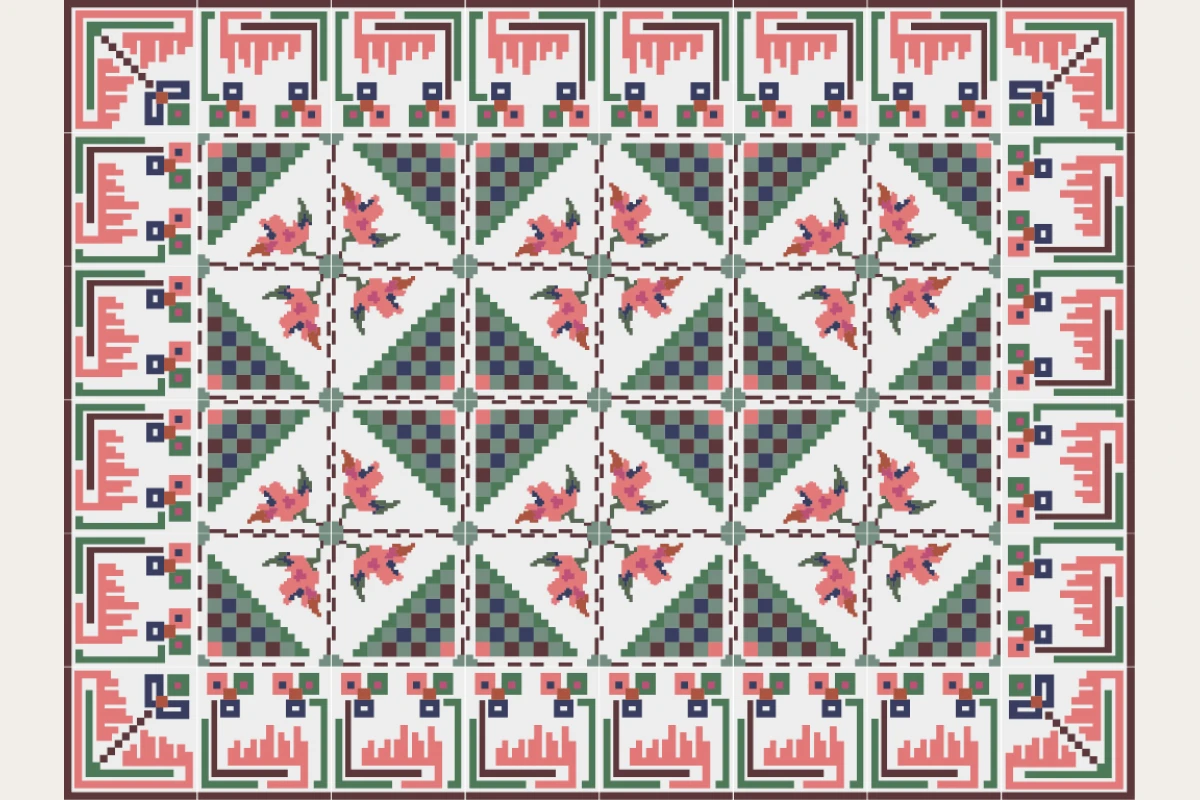 Complete cement tile rug pattern TAPETE IXCHEL