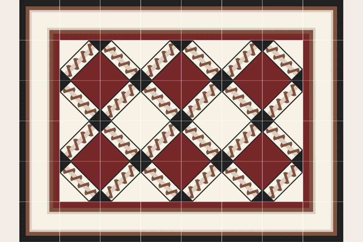 Complete cement tile rug pattern TAPETE LINEAL