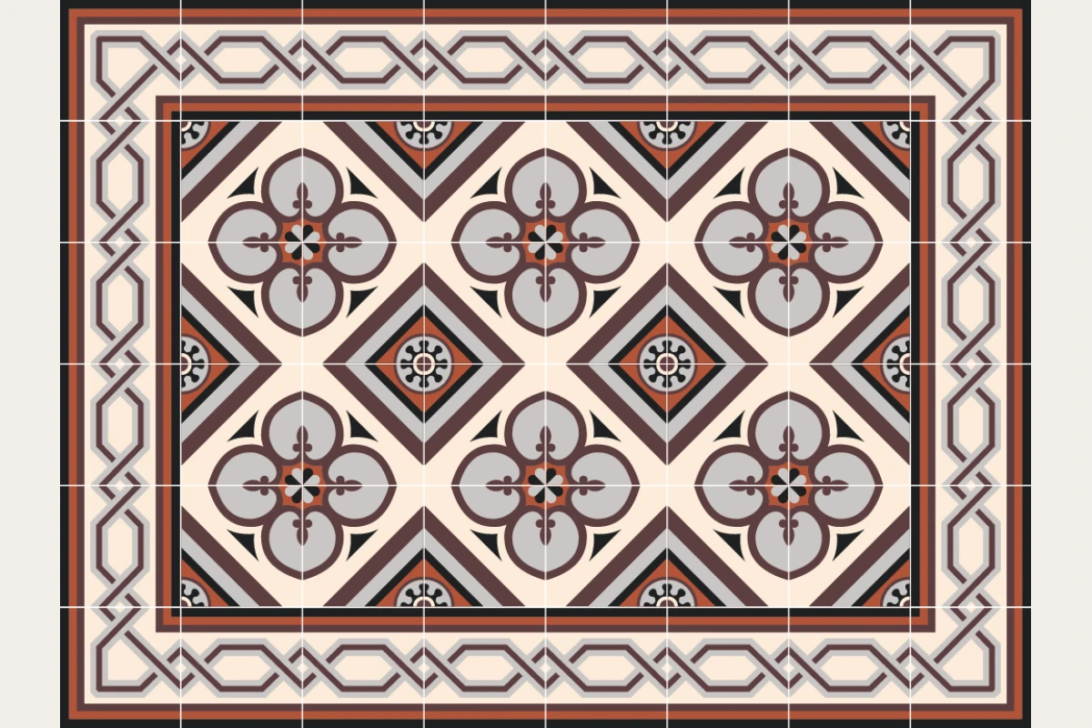 Complete cement tile rug pattern TAPETE LISBOA