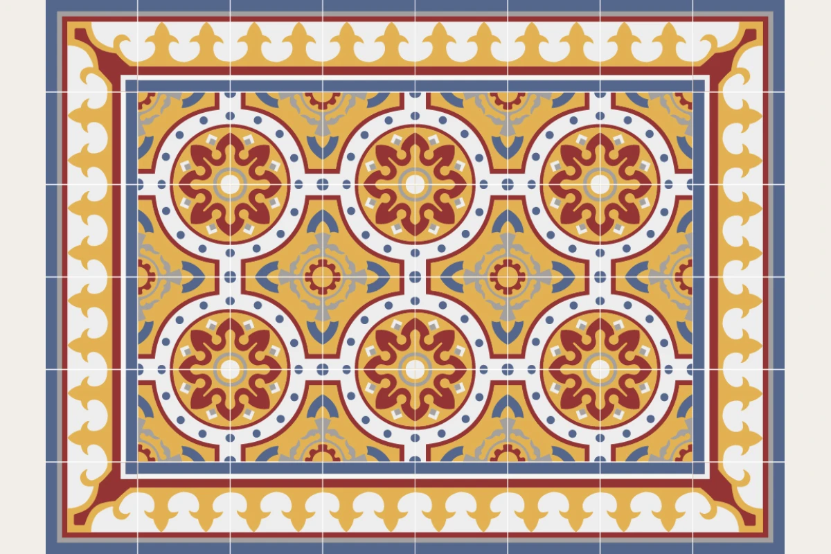 Complete cement tile rug pattern TAPETE ROYAL